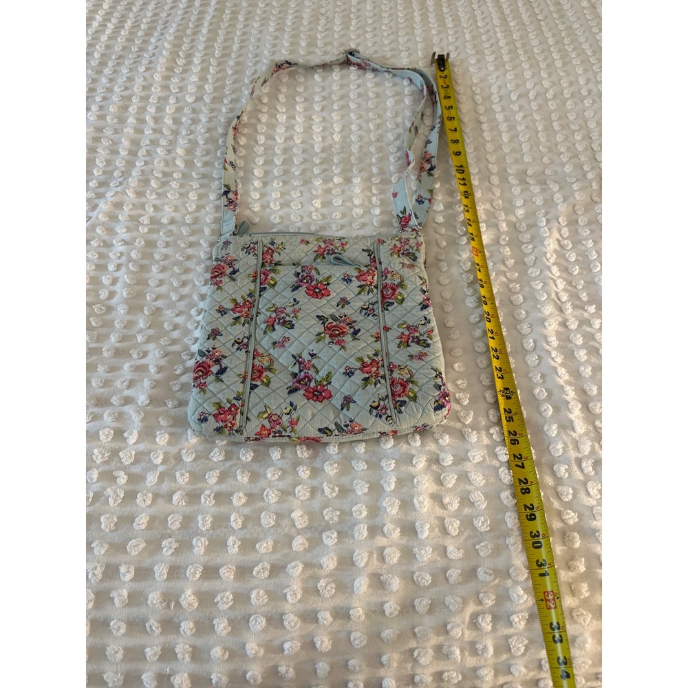 Vera Bradley Quilted Crossbody Bag Light Blue Floral Cotton Messenger Purse